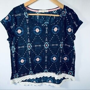 Rewind Women's Blouse Blue Aztec‎ Top Size Medium